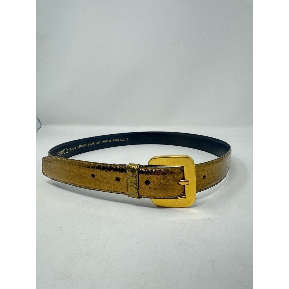 Vintage 80s Sunco Gold Genuine Snakeskin Leather Belt Size Small 28" Taiwan